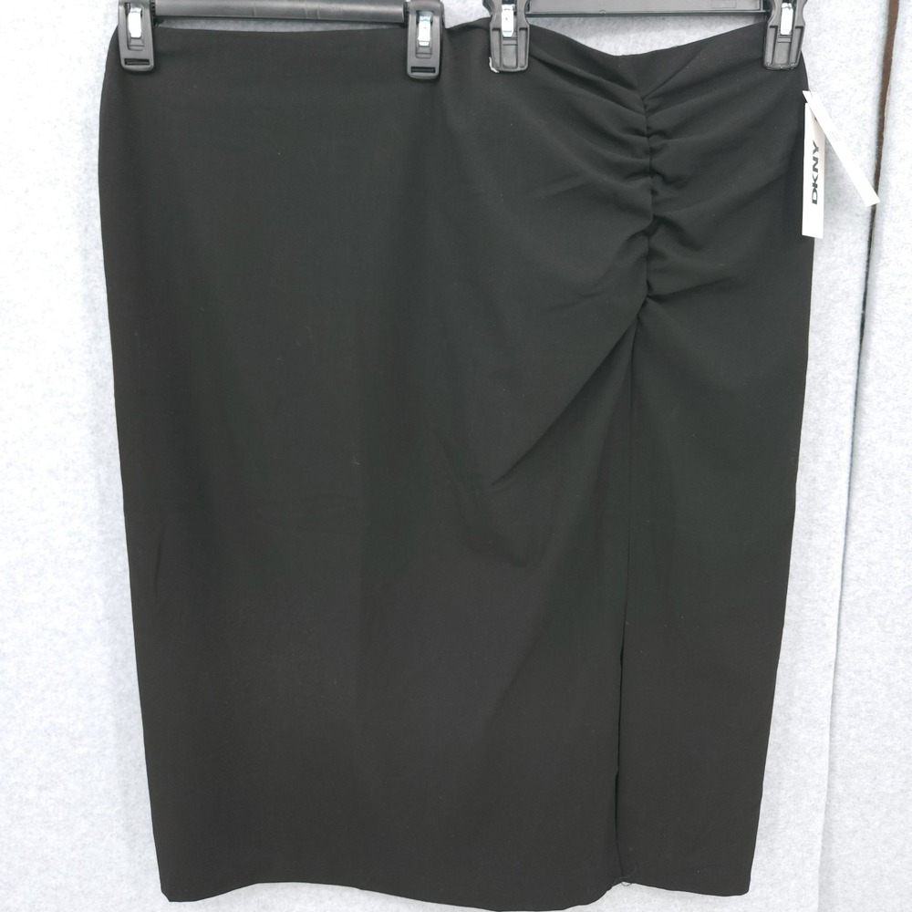 DKNY Ruched Pencil Split Knee High Zip Black Skirt Womens Size 18W NWT